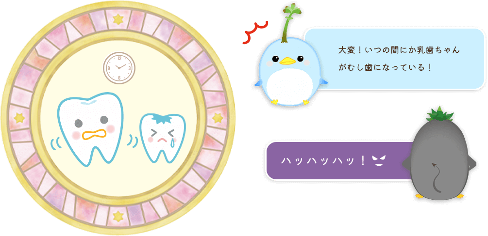 大変！いつの間にか乳歯ちゃんがむし歯になっている！