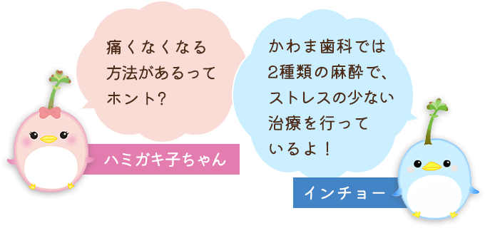 痛くなくなる方法があるってホント?かわま歯科では2種類の麻酔で、ストレスの少ない治療を行っているよ！